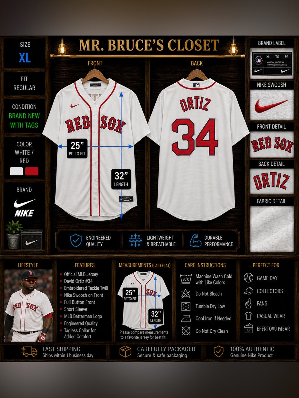 Nike White Red Ortiz #34 Boston Red Sox Jersey